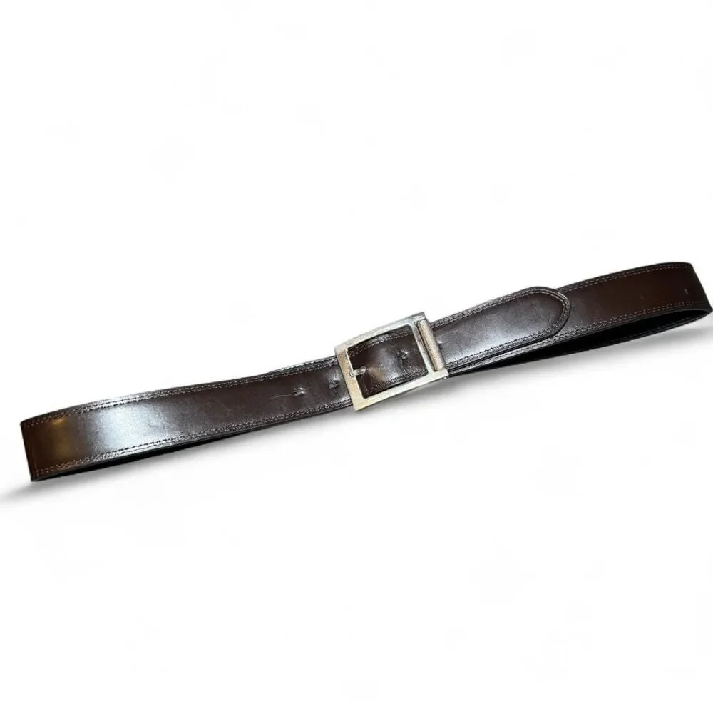 Men’s Size 36 Genuine Leather Reversible Black Brown Belt Silver Buckle